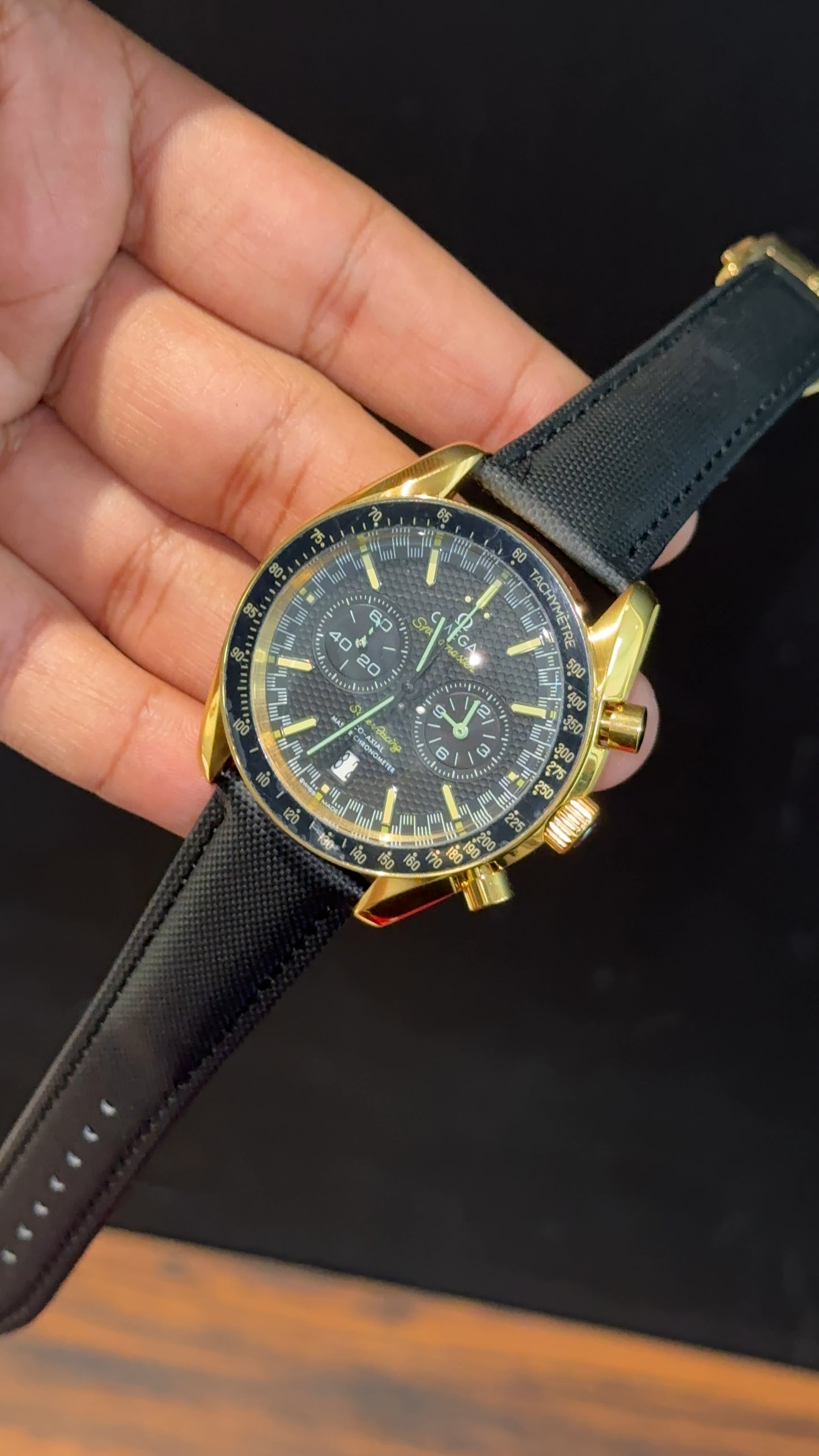 Omega Speedmaster | Gold Case | Chrono | Black Strap | Neon Digits | Black Dial - twentyfour