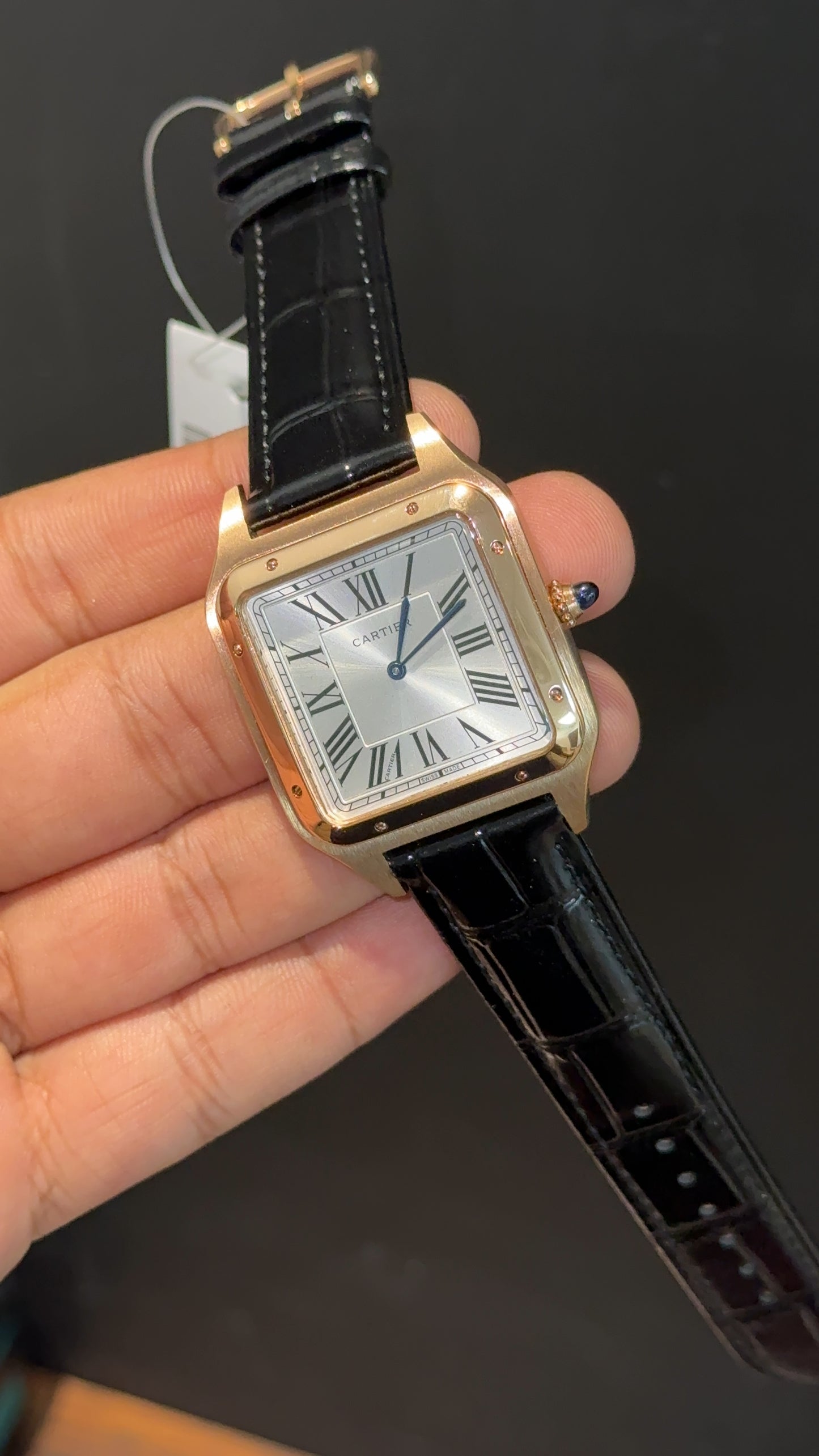 Cartier Santos | Rose Case | Black Dumont Strap | White Dial