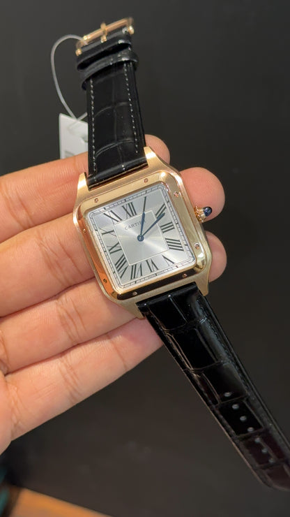 Cartier Santos | Rose Case | Black Dumont Strap | White Dial