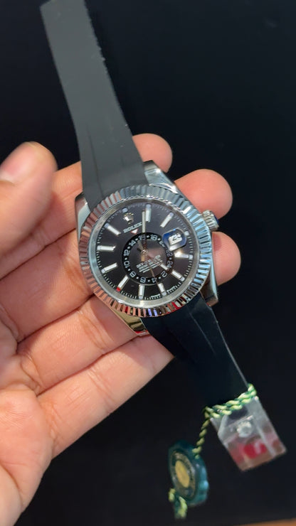 Sky Dweller | Silver | Pvc Strap | Black Dial