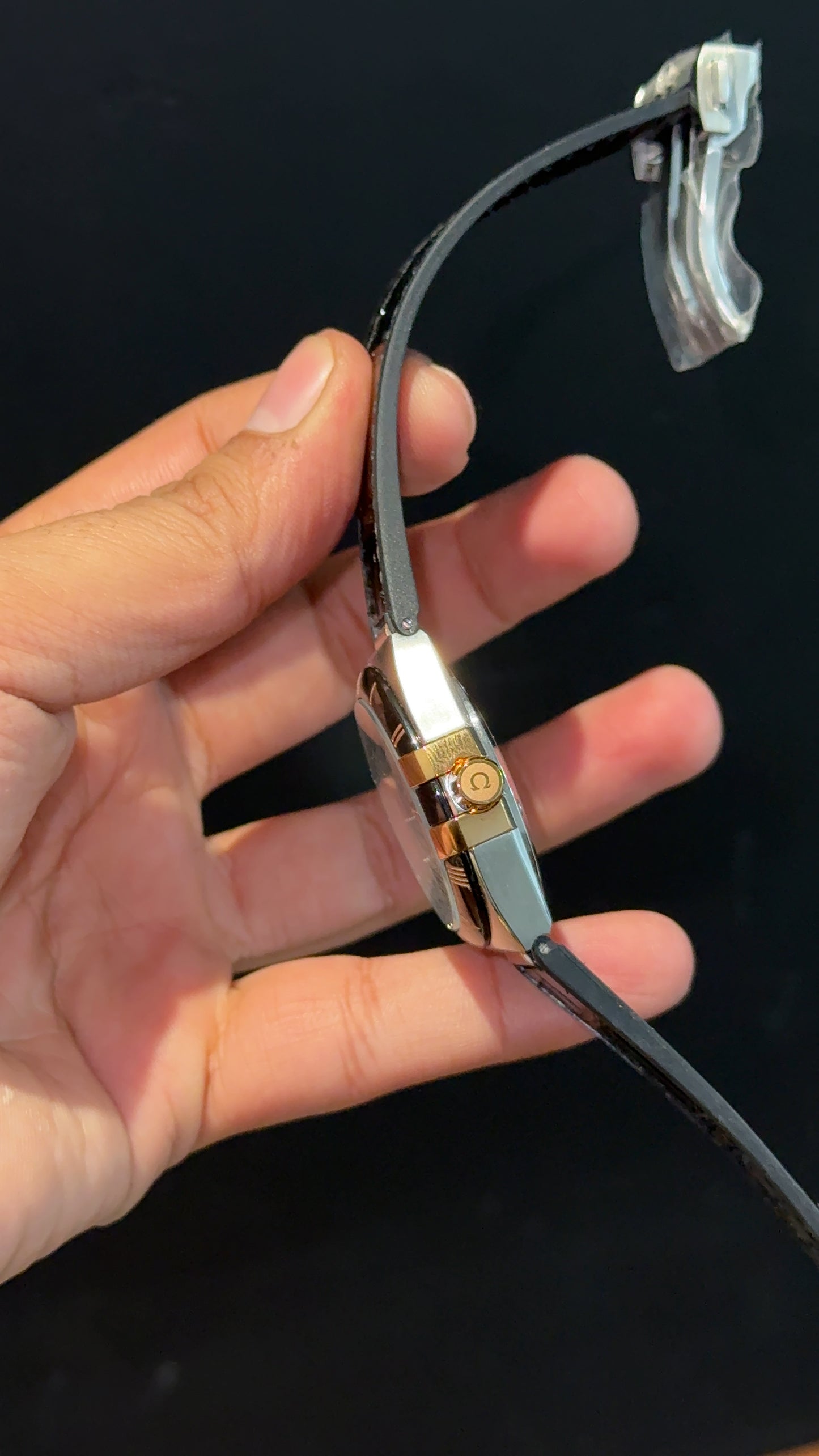 Omega Constellation | Silver Black Case | Black Strap | Grey Textured Dial