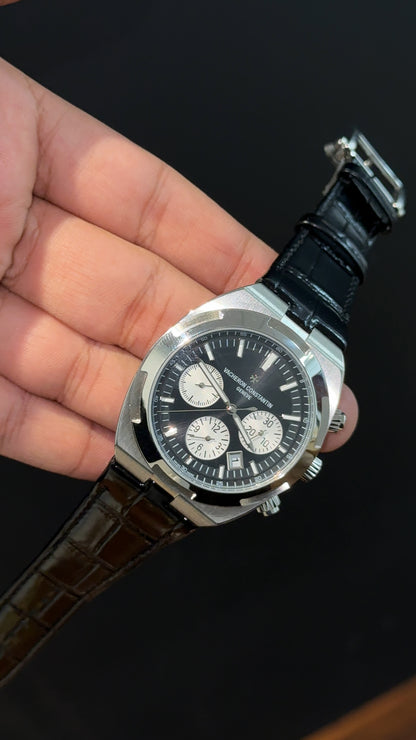 Vacheron Constantin | Black Leather Strap | White Chrono | Black Dial