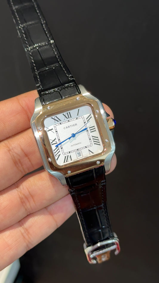 Cartier Santos | Rose TT Case | Black Strap | White Dial - twentyfour