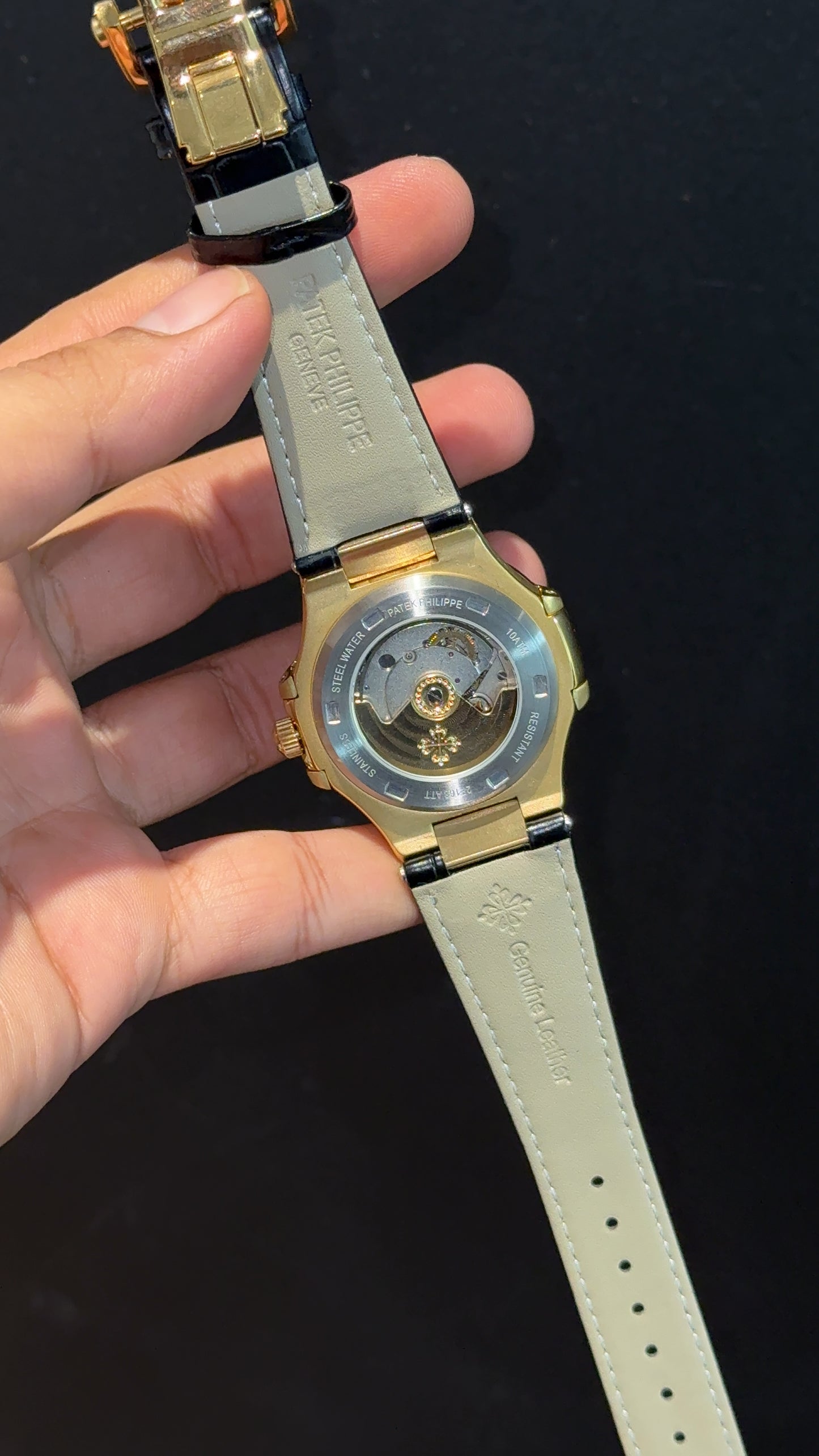 Pp Auto | Moonphase | Chrono | Gold Case | Black Leather Strap | Black Dial
