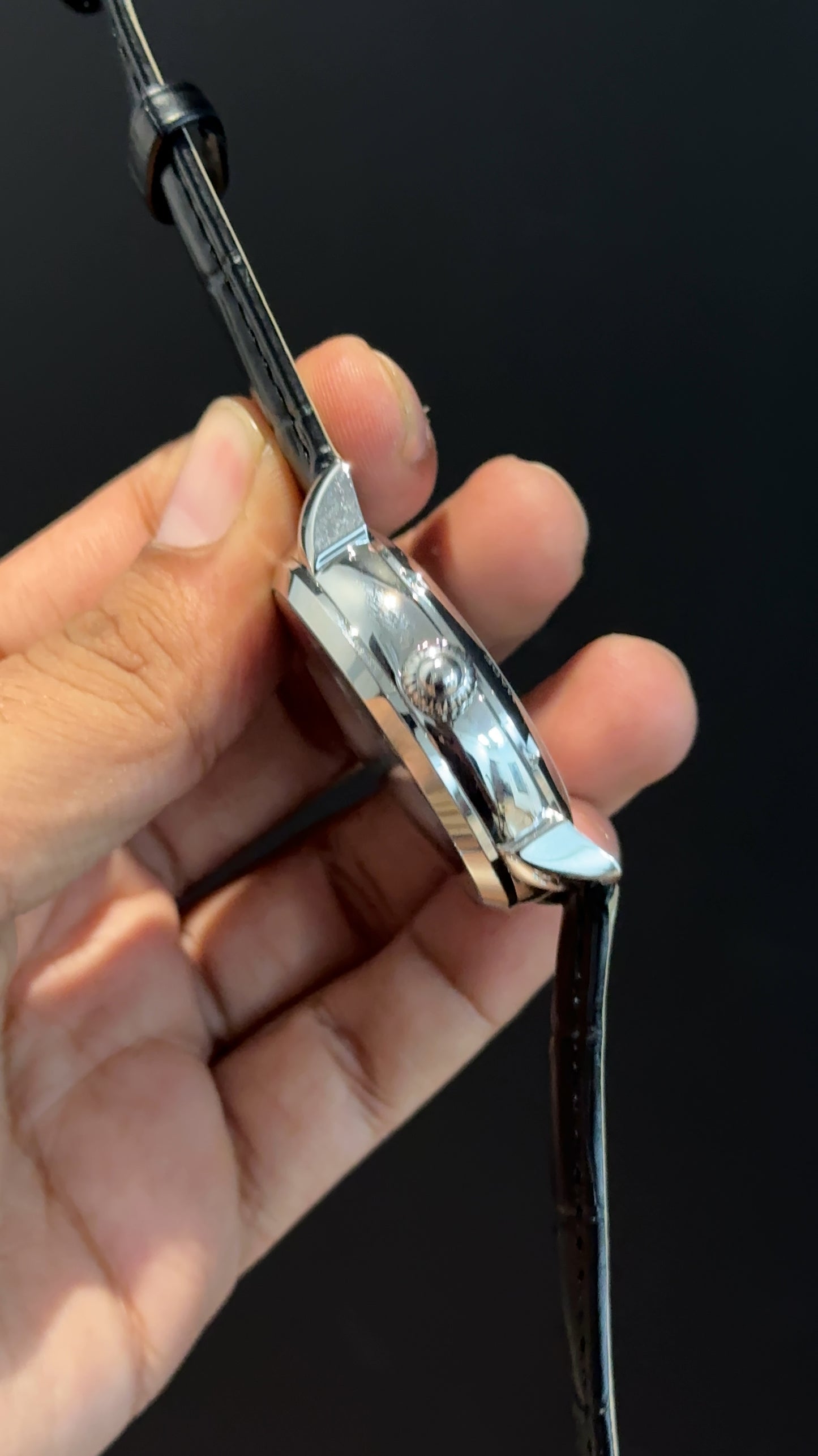 PP Auto | Silver | Pendulum | Black Leather Strap | Black Index Dial