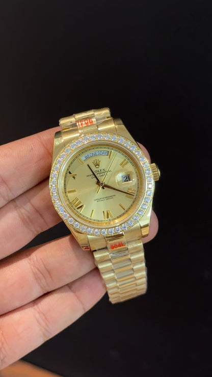 Daydate | Diamond Bezel | Gold Chain | Gold Index Dial