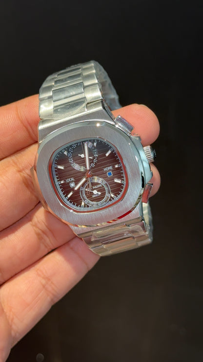 PP Auto | Silver Chain | Dual Time Edition | Greyish Dial
