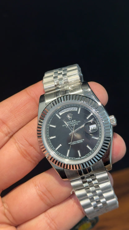 Daydate | Silver Chain | Black Dial