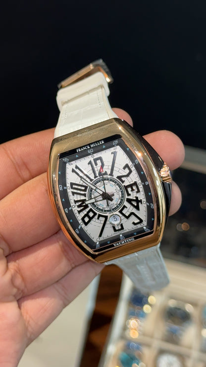 Premium Franck Muller | Vanguard Edition | Rose Case | White Strap | White Dial