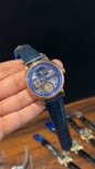 Patek Rose | Moonphase | Pendulum | Second Timer| Blue Leather Strap | Grey Machine | Blue Dial