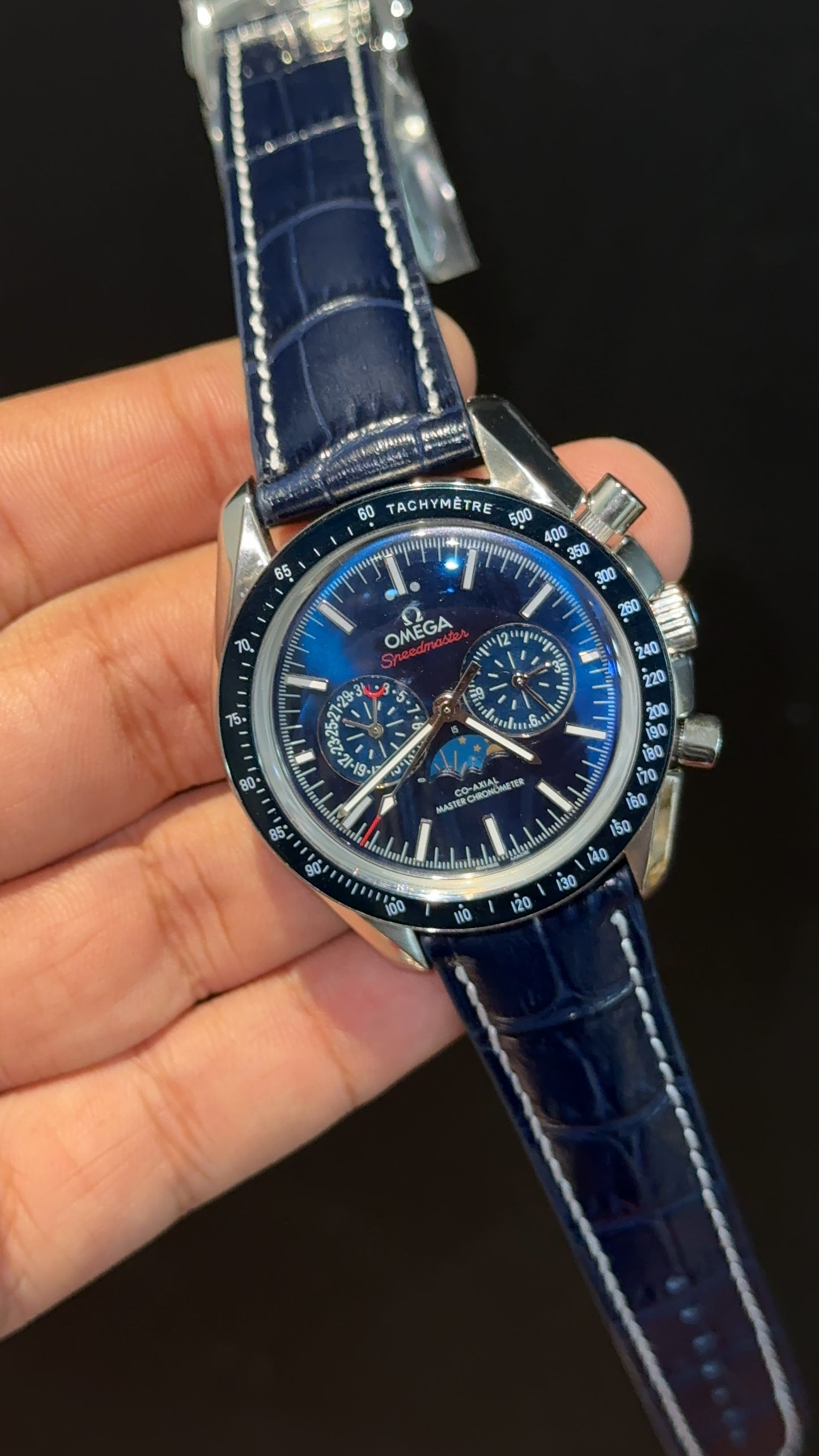 Omega Speedmaster | Rose Blue Bezel | Blue Strap | Chrono Moonphase | Blue Dial