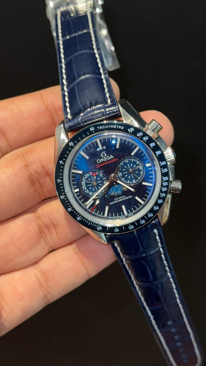 Omega Speedmaster | Rose Blue Bezel | Blue Strap | Chrono Moonphase | Blue Dial