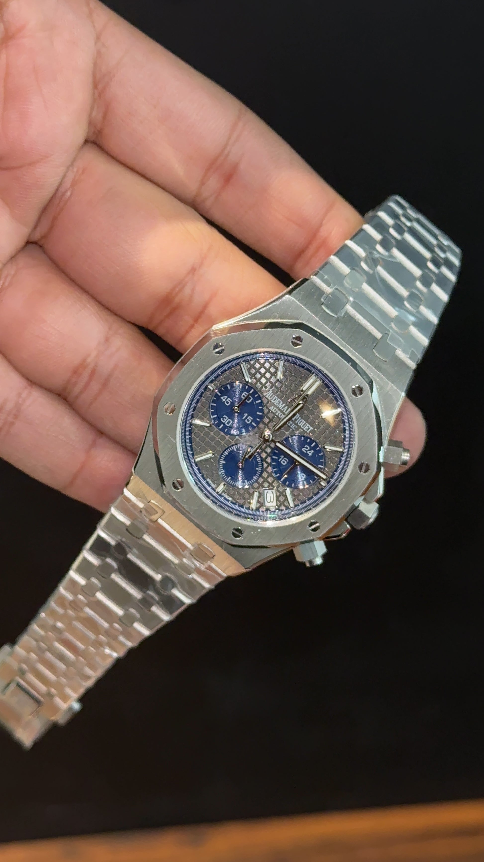 AP | Blue Chrono | Silver Chain | Grey Box Dial - twentyfour
