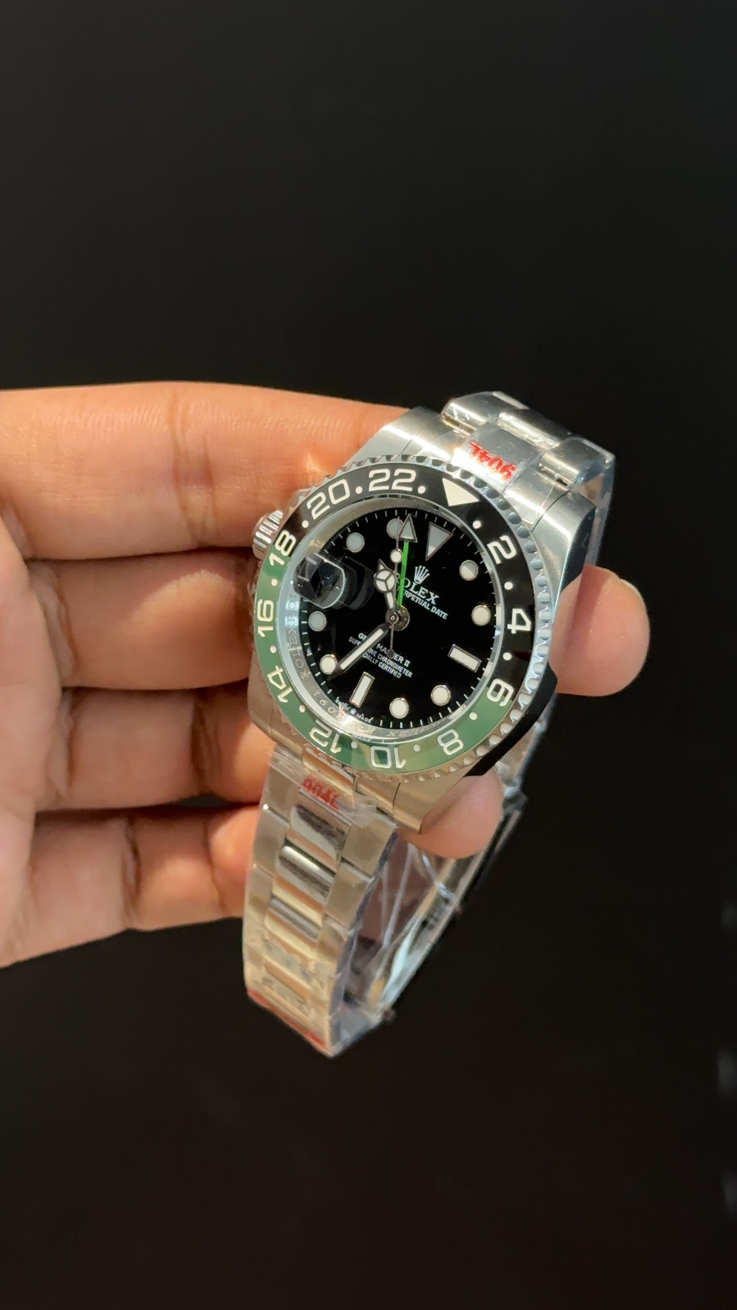 GMT Sprite | Silver Oyester Chain | Black Dial