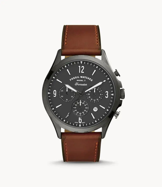 Fossil Men’s Chronograph Quartz Leather Strap Gray Dial 46mm FS5815