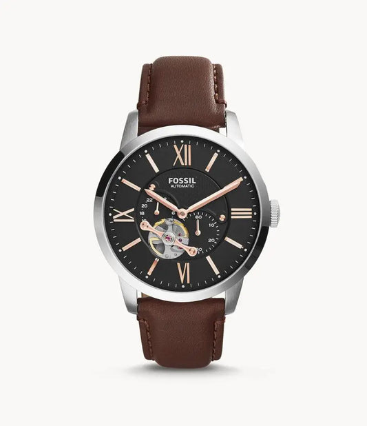 Fossil Men’s Automatic Leather Strap Black Dial 44mm ME3061