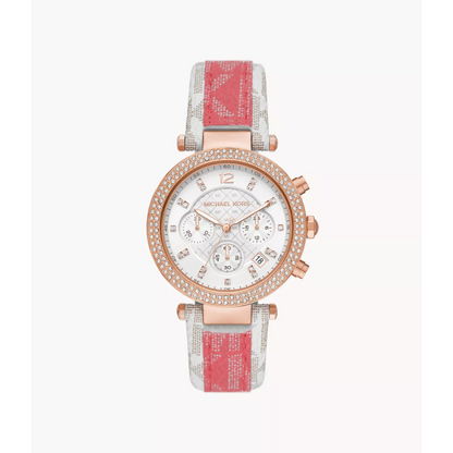 Michael Kors Women’s | Chronograph Pink & White PVC Strap White Dial 39mm MK6951