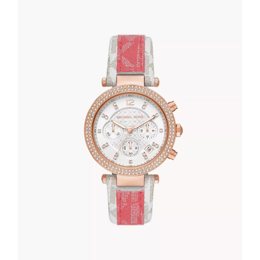 Michael Kors Women’s | Chronograph Pink & White PVC Strap White Dial 39mm MK6951
