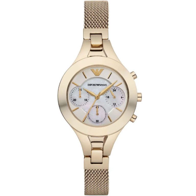 Emporio Armani Women’s Quartz Gold Stainless Steel Mother of Pearl Dial 34mm Watch AR 7390
