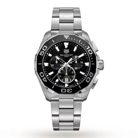 Tag Heuer Men’s Aquaracer Quartz Swiss Made Silver Stainless Steel Black Dial 43mm Watch CAY111A.BA0927 - twentyfour