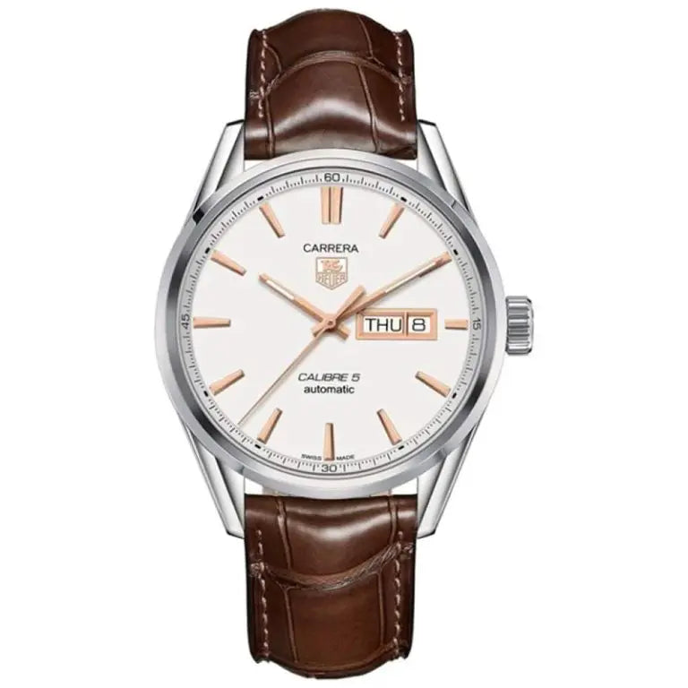 Tag Heuer Carrera Men’s Automatic Swiss Made Brown Leather Strap White Dial 41mm WAR201D.FC6291 - twentyfour