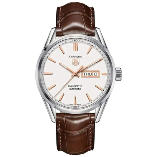 Tag Heuer Carrera Men’s Automatic Swiss Made Brown Leather Strap White Dial 41mm WAR201D.FC6291
