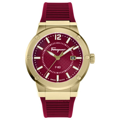 Ferragamo Men’s Swiss Made Quartz Red Silicone Strap Red Dial 44mm Watch SFHY02422