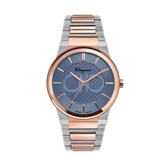 Ferragamo Swiss Made Men’s Quartz Two Tone Stainless Steel Blue Dial 41mm Watch SFHP007-20