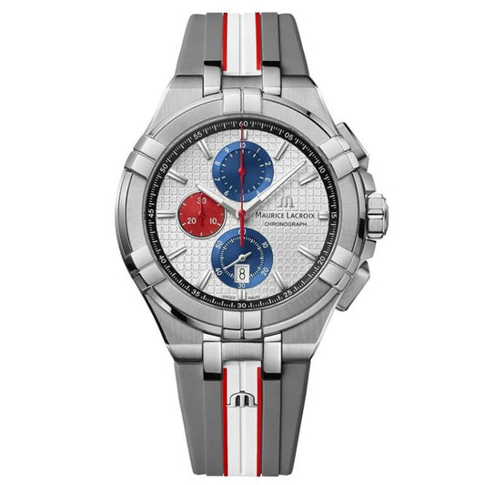 Maurice Lacroix Men’s Quartz Swiss Made Multi Color Silicone Strap Silver Sunray Dial 44mm Watch AI1018-TT031-130-2 - twentyfour