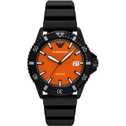 Emporio Armani Watch For Men Orange dial Rubber belt with Black AR 11684