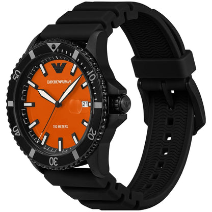 Emporio Armani Watch For Men Orange dial Rubber belt with Black AR 11684