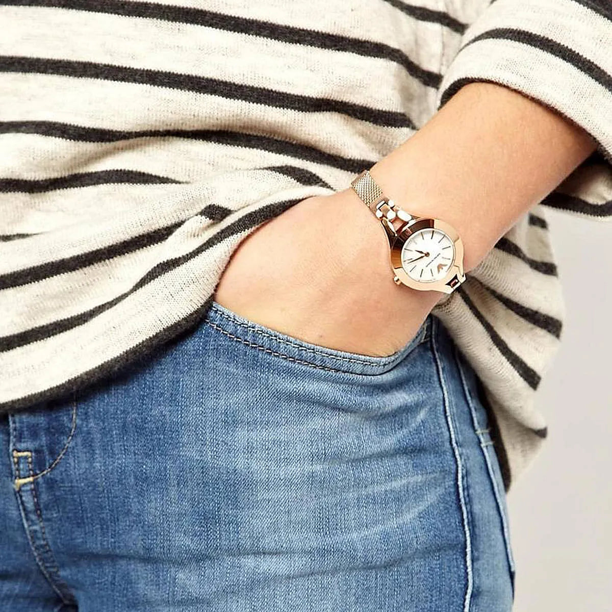 Emporio Armani Women’s Quartz Gold Stainless Steel Mother of Pearl Dial 34mm Watch AR 7390