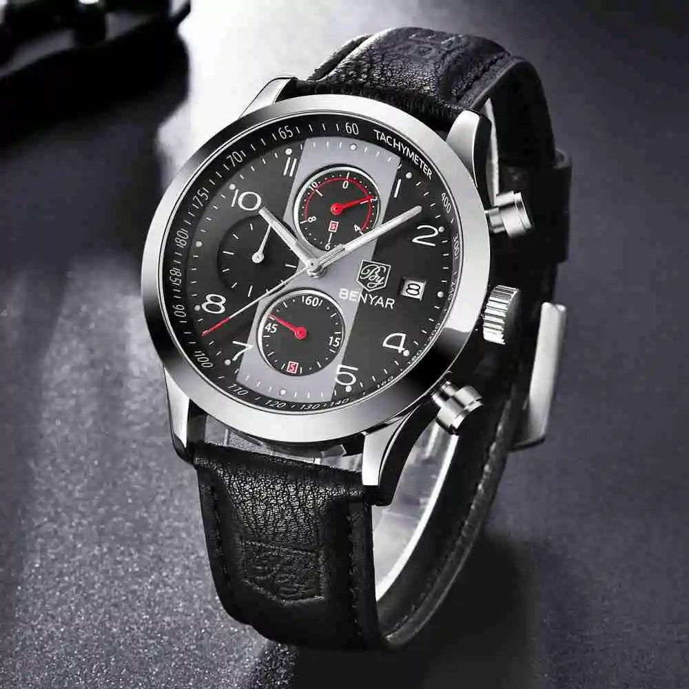 Benyar BY-5133 | Black Leather Strap Men’s Watch