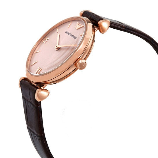 Emporio Armani Women’s Quartz Brown Leather Strap Pink Dial 32mm Watch AR 1911