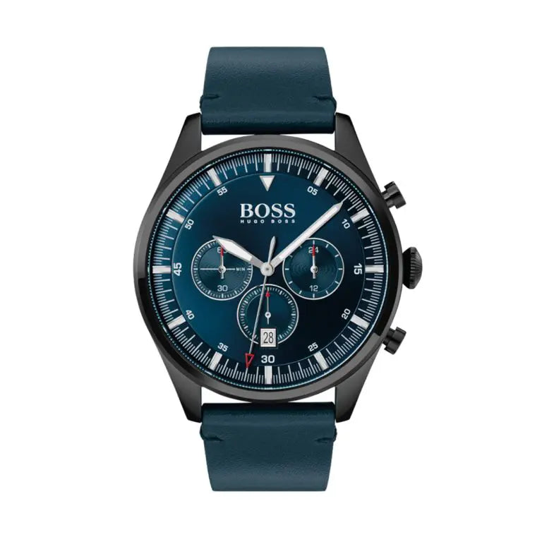 Hugo Boss Men’s Quartz Lather Strap Blue Dial 44mm Watch 1513711 - twentyfour