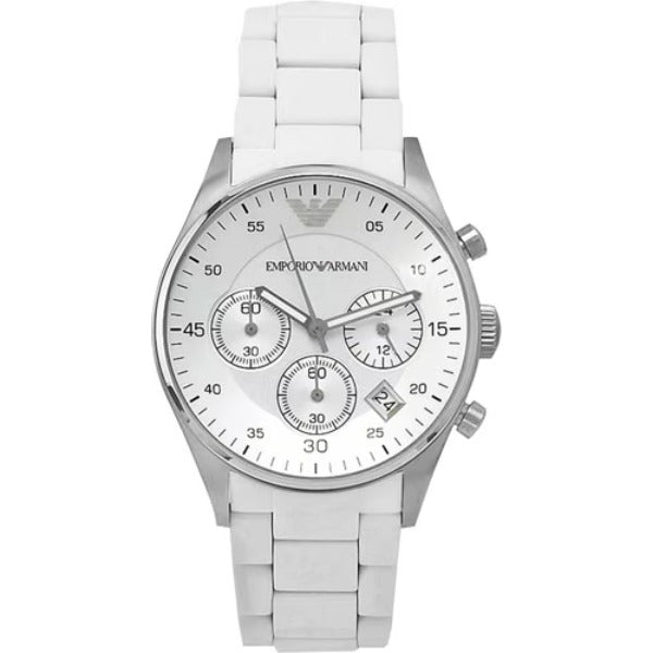 Emporio Armani Women’s | Chronograph Quartz White Silicone & Stainless Steel Chain White Dial 39mm AR5867