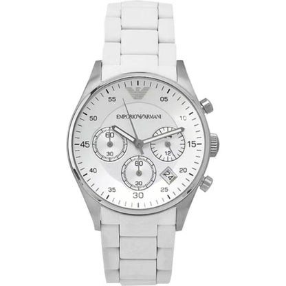 Emporio Armani Women’s | Chronograph Quartz White Silicone & Stainless Steel Chain White Dial 39mm AR5867