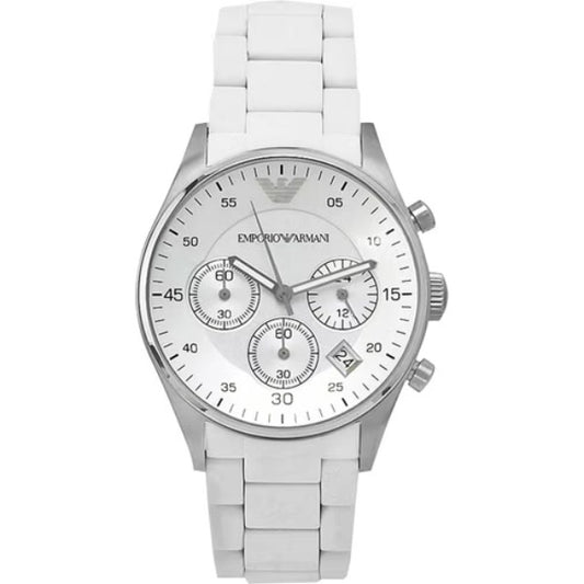 Emporio Armani Women’s | Chronograph Quartz White Silicone & Stainless Steel Chain White Dial 39mm AR5867