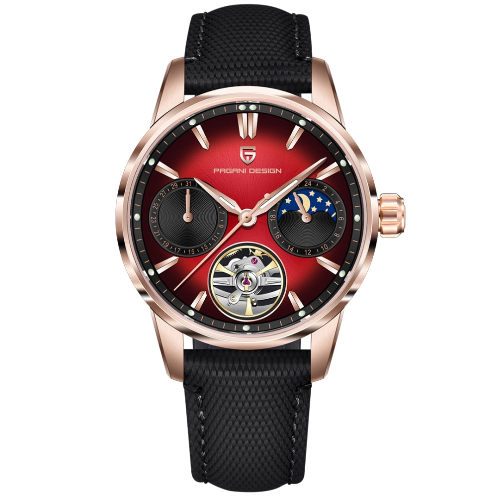 Pagani Design PD-YS021 | Rose Gold Black Strap | Red Dial