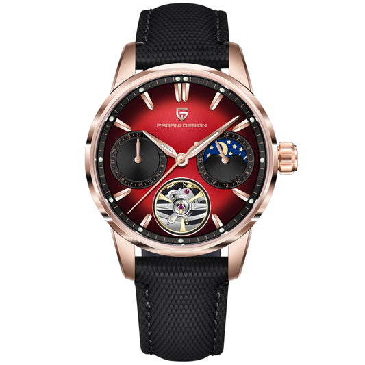 Pagani Design PD-YS021 | Rose Gold Black Strap | Red Dial