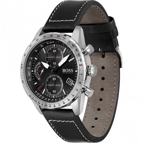 Hugo Boss Men’s Quartz Leather Strap Black Dial 44mm 1513853