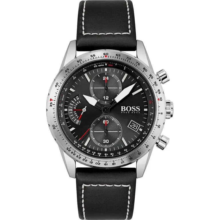 Hugo Boss Men’s Quartz Leather Strap Black Dial 44mm 1513853