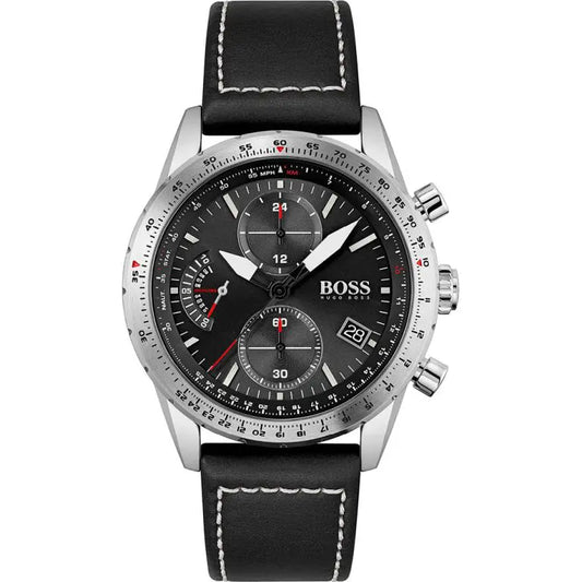 Hugo Boss Men’s Quartz Leather Strap Black Dial 44mm 1513853
