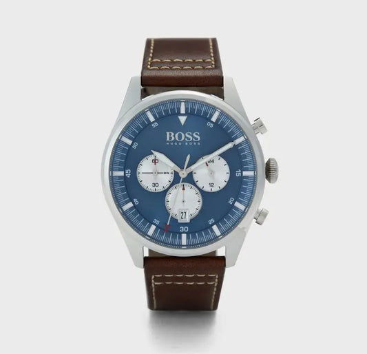 Hugo Boss Men’s Chronograph Leather Strap Blue Dial 44mm Watch 1513709