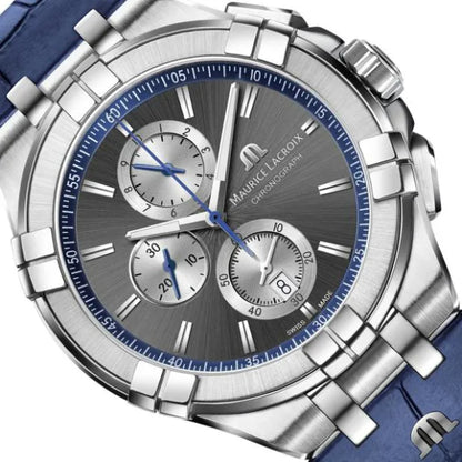 Maurice Lacroix Men’s Quartz Swiss Made Blue Leather Strap Blue Dial 44mm Watch AI1018-SS001-333-1