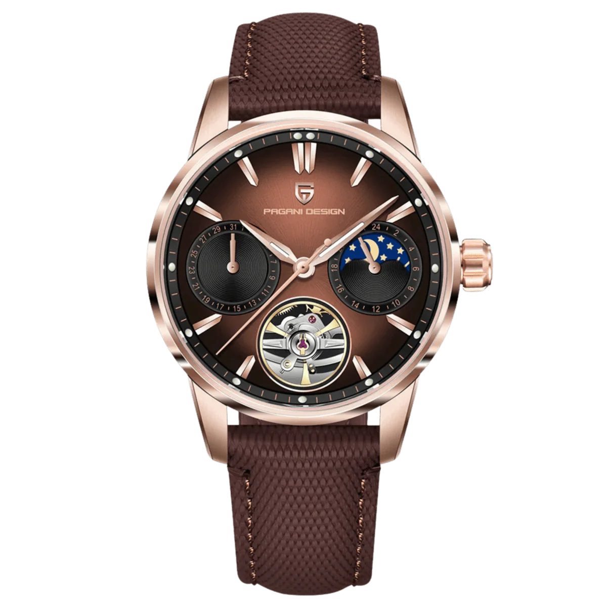 Pagani Design PD-YS021 | Rose Gold Brown Strap