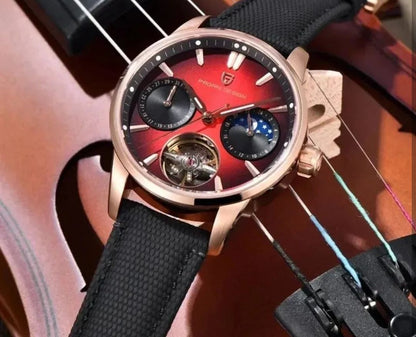 Pagani Design PD-YS021 | Rose Gold Black Strap | Red Dial