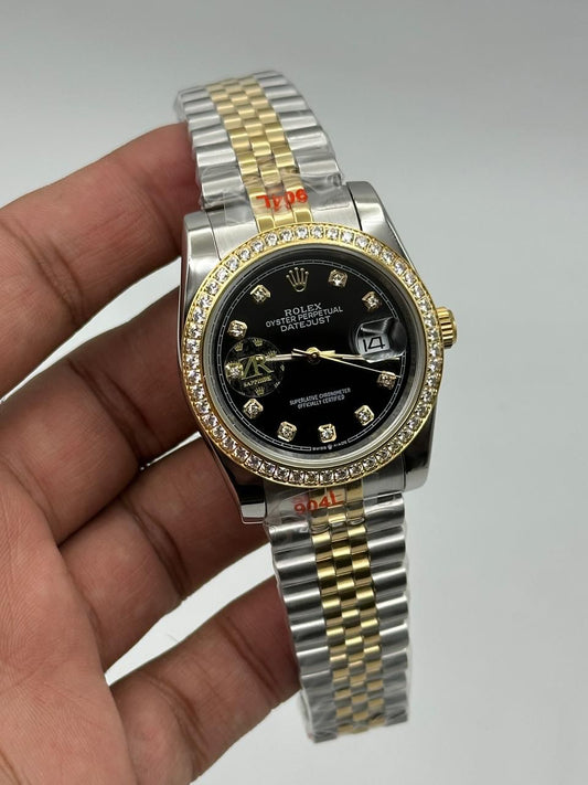 Datejust | 36mm | Diamond Bezel | Gold Two Tone | Black Diamond Dial
