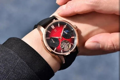Pagani Design PD-YS021 | Rose Gold Black Strap | Red Dial