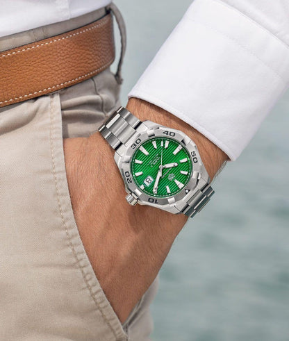 Tag Heuer Aquaracer Men’s Automatic Swiss Made Silver Stainless Steel Green Dial 43mm | WAY2015.BA0927